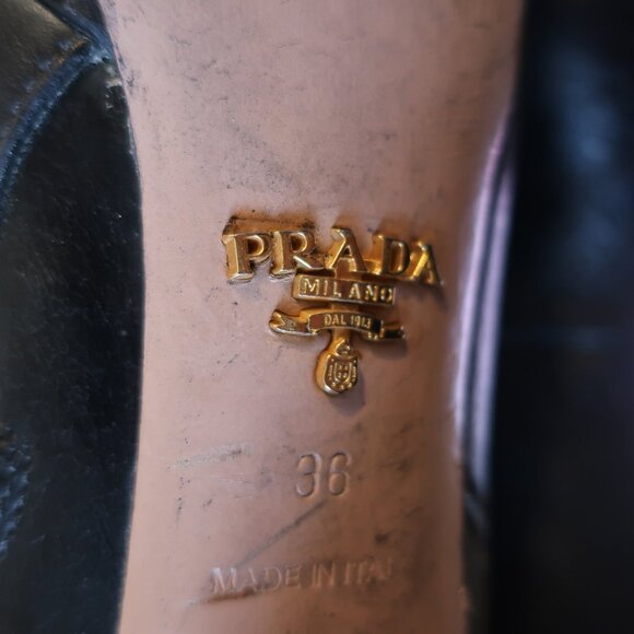 Women Prada Black 100% Leather Platform Over The Knee Stiletto Heel Boot 36 US/6 - Picture 12 of 15